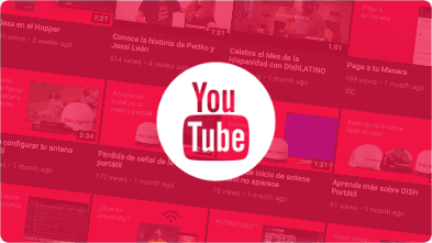YouTube logo with DISH content in background